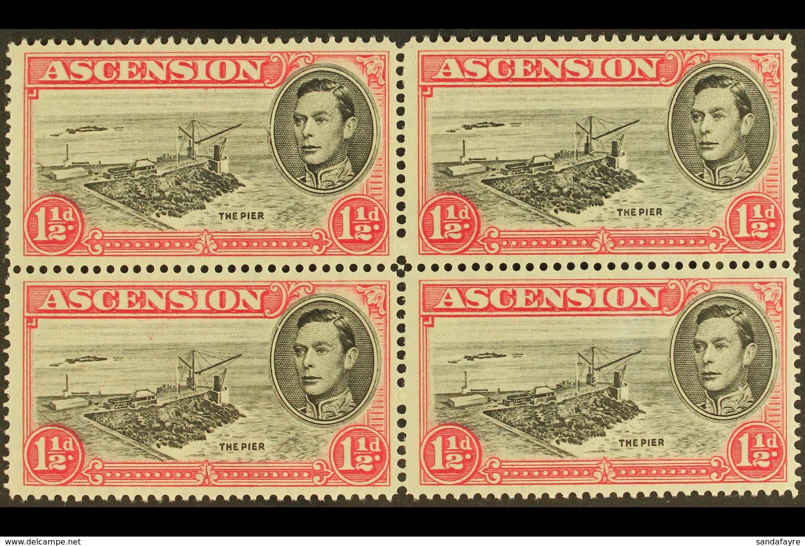 1949 1½d Black And Rose-carmine, Block Of Four With One Showing "Davit" Flaw, SG 40da, Fine Never Hinged Mint. For More  - Ascension