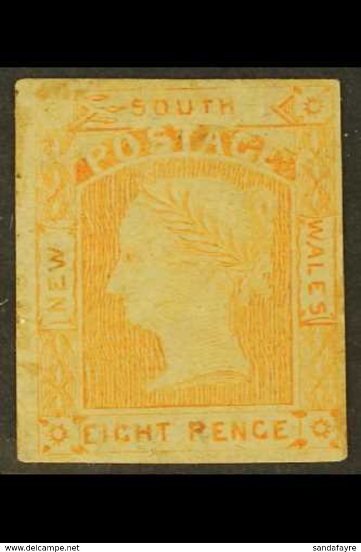 NEW SOUTH WALES 1853 8d Orange-yellow Imperf, SG 80, Unused, Regummed, Toned Back And Cleaned, But With Four Margins And - Autres & Non Classés