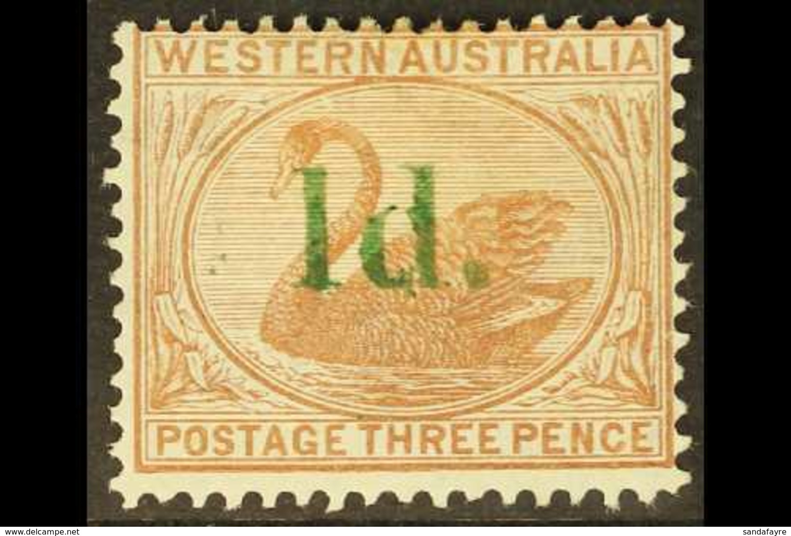 WESTERN AUSTRALIA 1885 1d On 3d Cinnamon Surcharge With Thin "1" With Straight Top, SG 92a, Mint Part Gum, Fresh. For Mo - Other & Unclassified