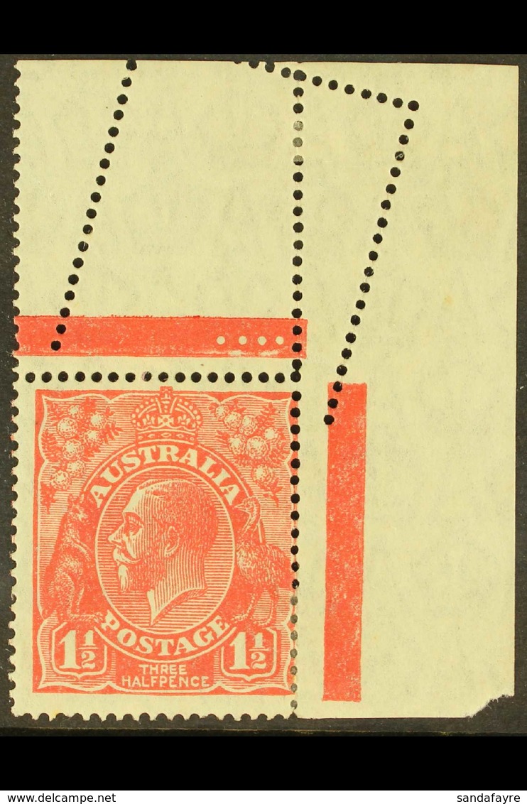 1926-30 1½d Scarlet - Perf 14, SG 87, Corner Example With Dramatic Perforation Fault, Very Fine Mint For More Images, Pl - Autres & Non Classés