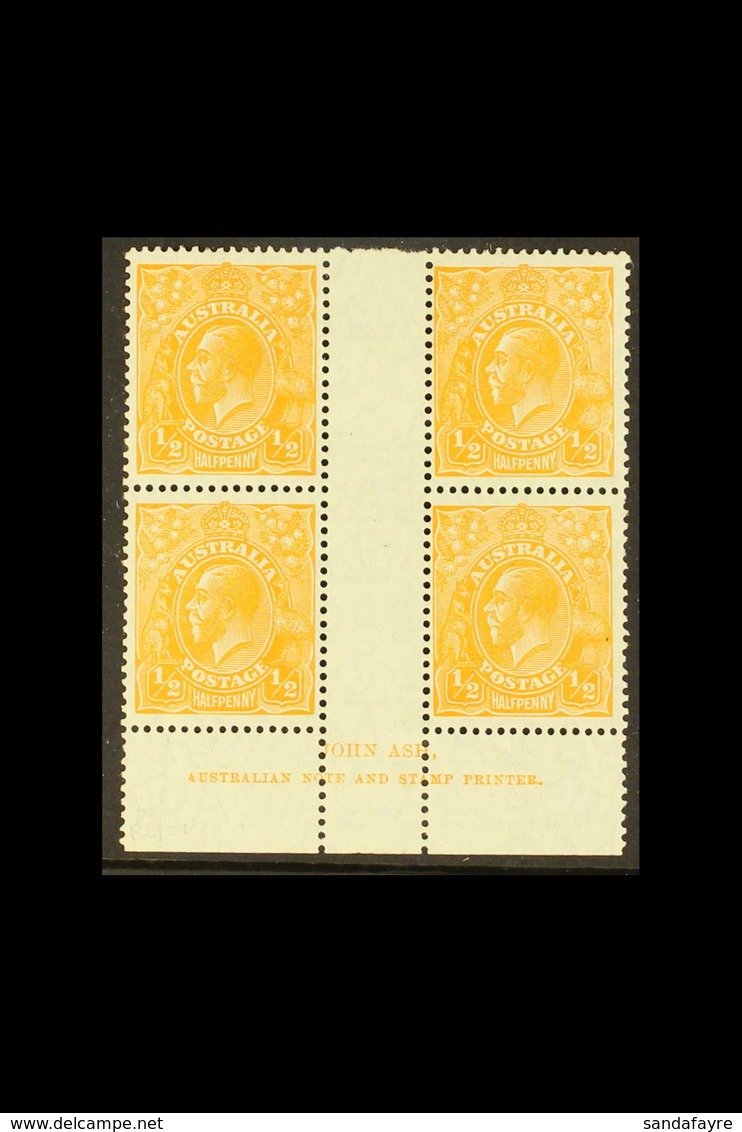 1928 ½d Orange - Perf 13½ X 12½, SG 94, Brusden White 69(9) Z, John Nash Imprint (N Over N) Block Of 4, Very Fine Mint F - Autres & Non Classés