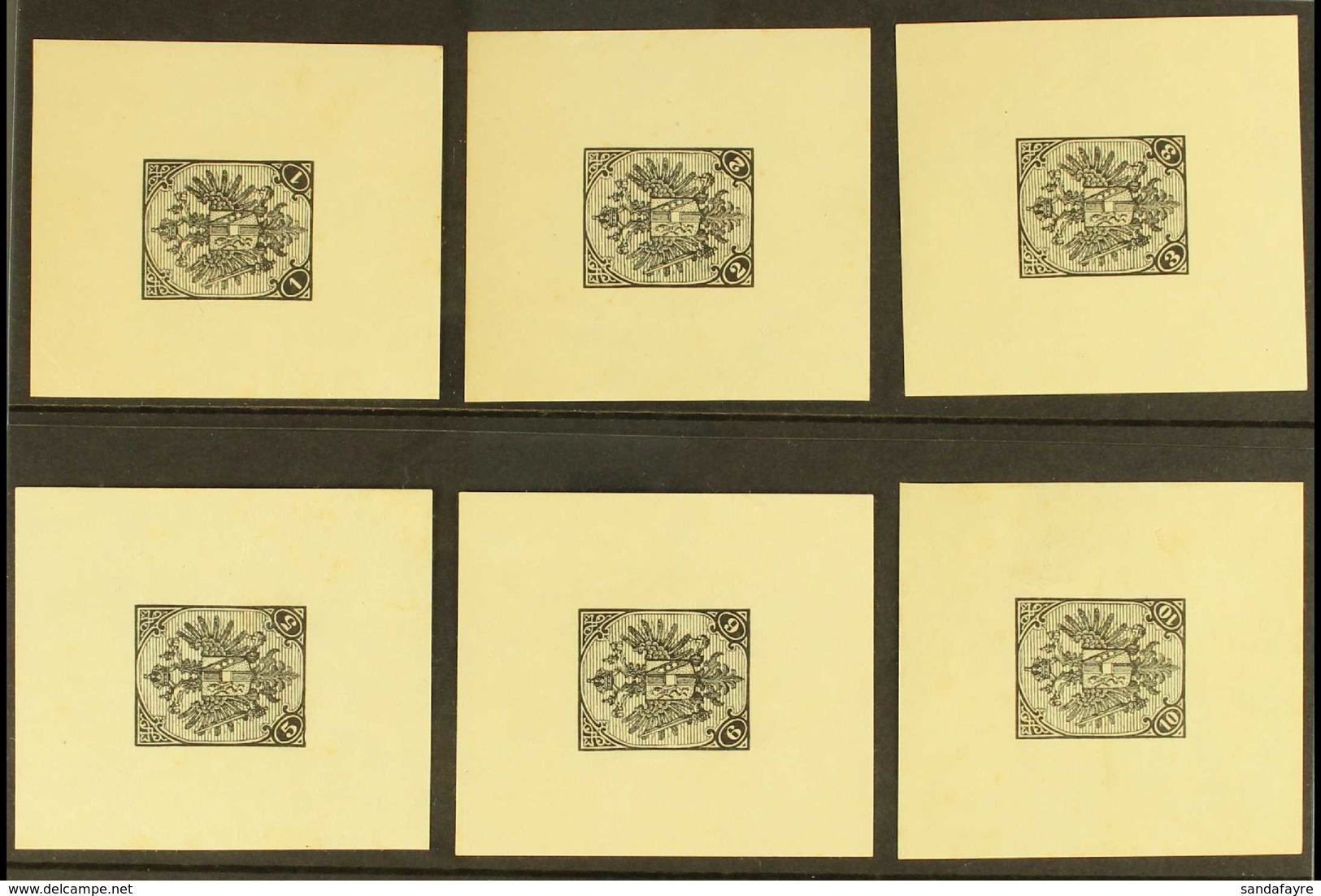 BOSNIA AND HERZEGOVINA 1900-01 Arms Complete Set Of IMPERF DIE PROOFS Printed In Black On Ungummed Carton Paper, Michel  - Sonstige & Ohne Zuordnung