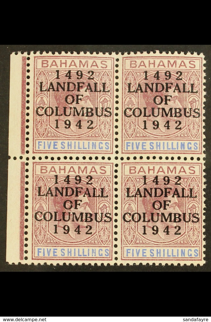 1942 5s Purple & Blue "Landfall Of Columbus" Overprint Ordinary Paper, SG 174a, Very Fine Never Hinged Mint Marginal BLO - Sonstige & Ohne Zuordnung
