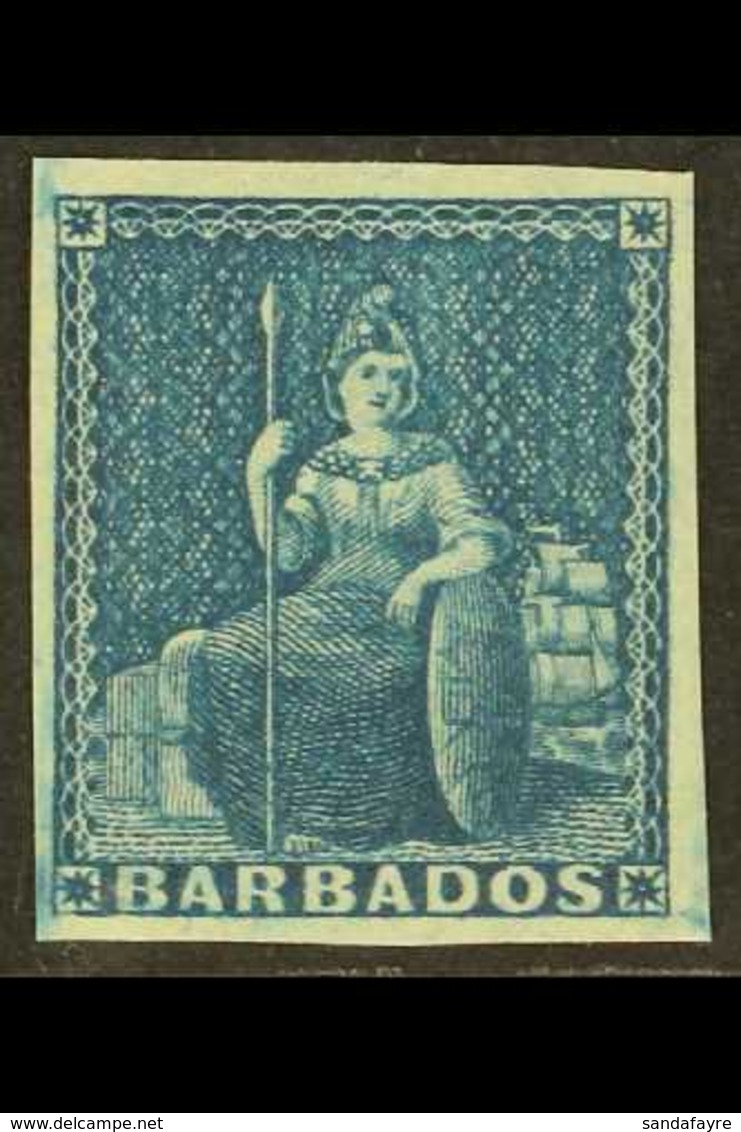 1855-58 (1d) Deep Blue On White Paper, SG 10, Imperf With 4 Clear Margins, Very Fine Mint For More Images, Please Visit  - Barbades (...-1966)