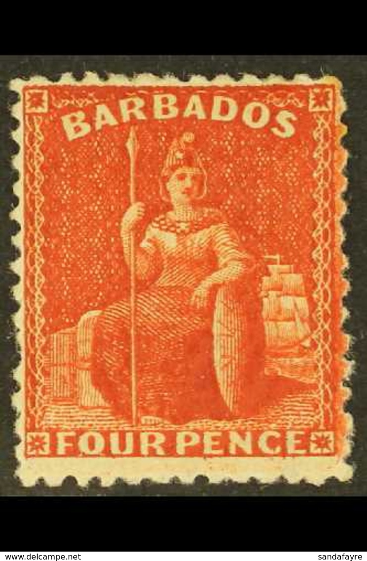 1875-81 4d Deep Red, CC WMK, Perf 12½, Reversed Watermark, SG 68x, Fine Mint One Shortish Perf For More Images, Please V - Barbados (...-1966)