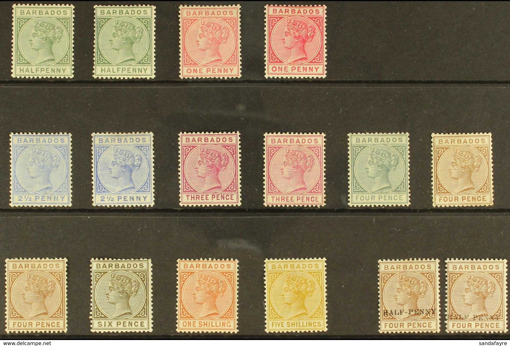 1882-92 MINT "SIDEFACE" COLLECTION Presented On A Stock Card That Includes 1882-86 CA Wmk Set (SG 89/103) With ALL Addit - Barbades (...-1966)