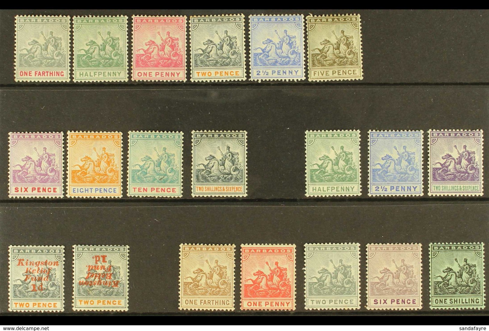 1892-1910 MINT SEAL OF COLONY SELECTION Presented On A Stock Card That Includes 1892-1903 CA Wmk Set To 2s6d, 1905 MCA W - Barbados (...-1966)
