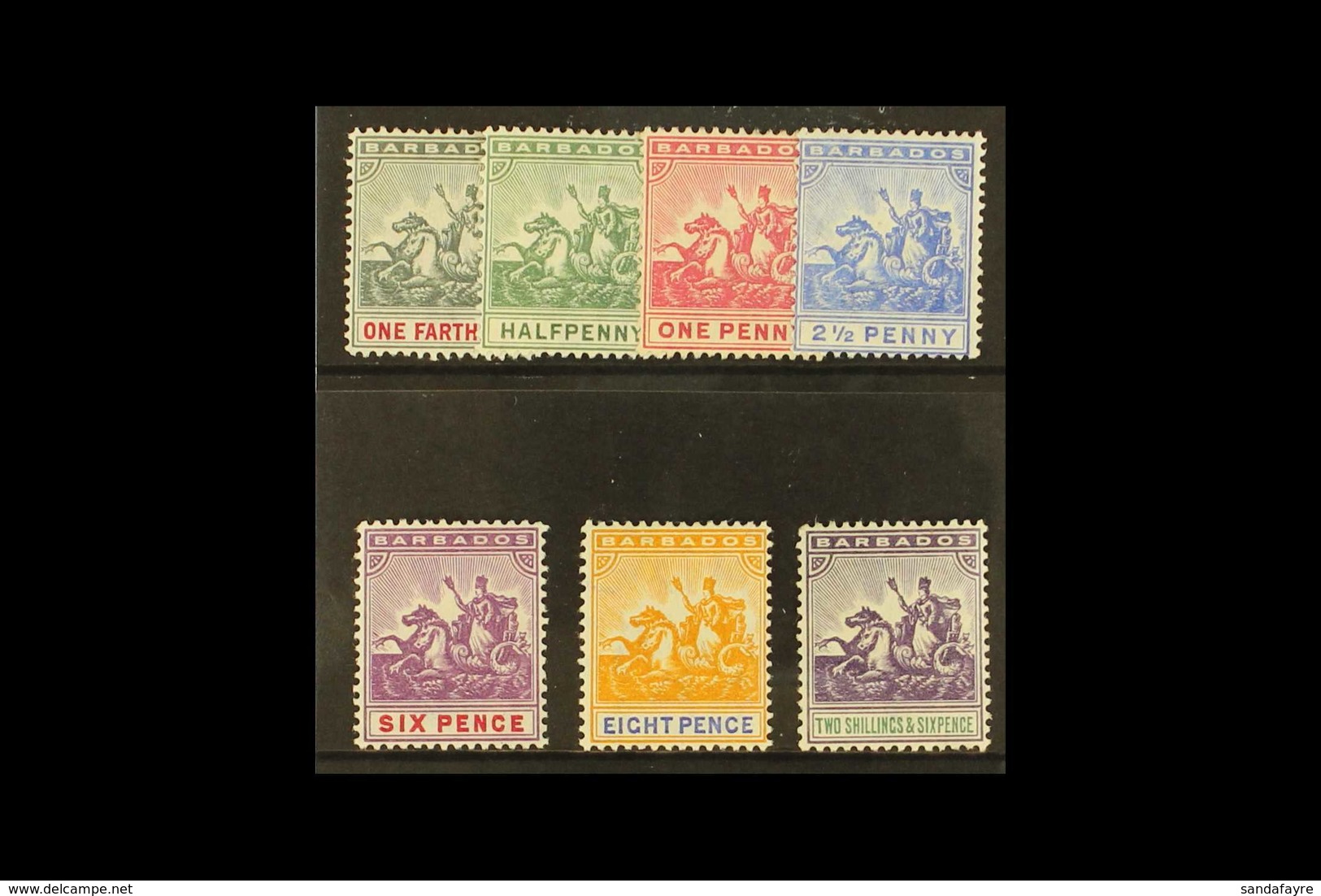 1905 Complete Set, SG 135/144, Fine Mint. (7 Stamps) For More Images, Please Visit Http://www.sandafayre.com/itemdetails - Barbades (...-1966)