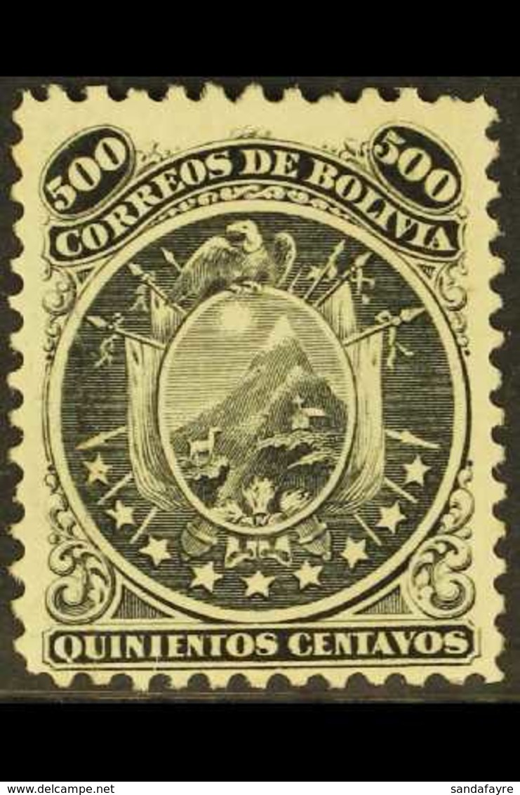 1868-69 500c Black With Nine Stars (Scott 14, SG 36, Michel 12), Mint, Light Vertical Crease Not Detracting, Very Fresh  - Bolivien