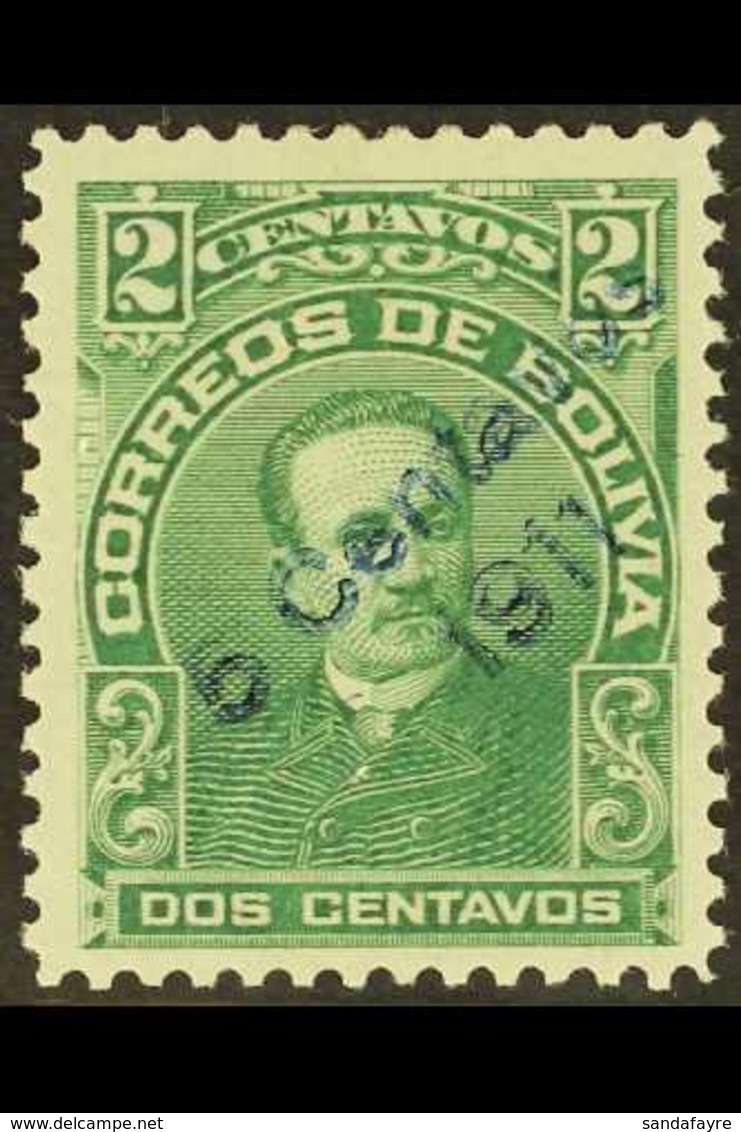 1911 5c On 2c Green SURCHARGE IN BLUE Variety (Scott 95d, SG 127c), Superb Mint, Very Fresh. For More Images, Please Vis - Bolivien