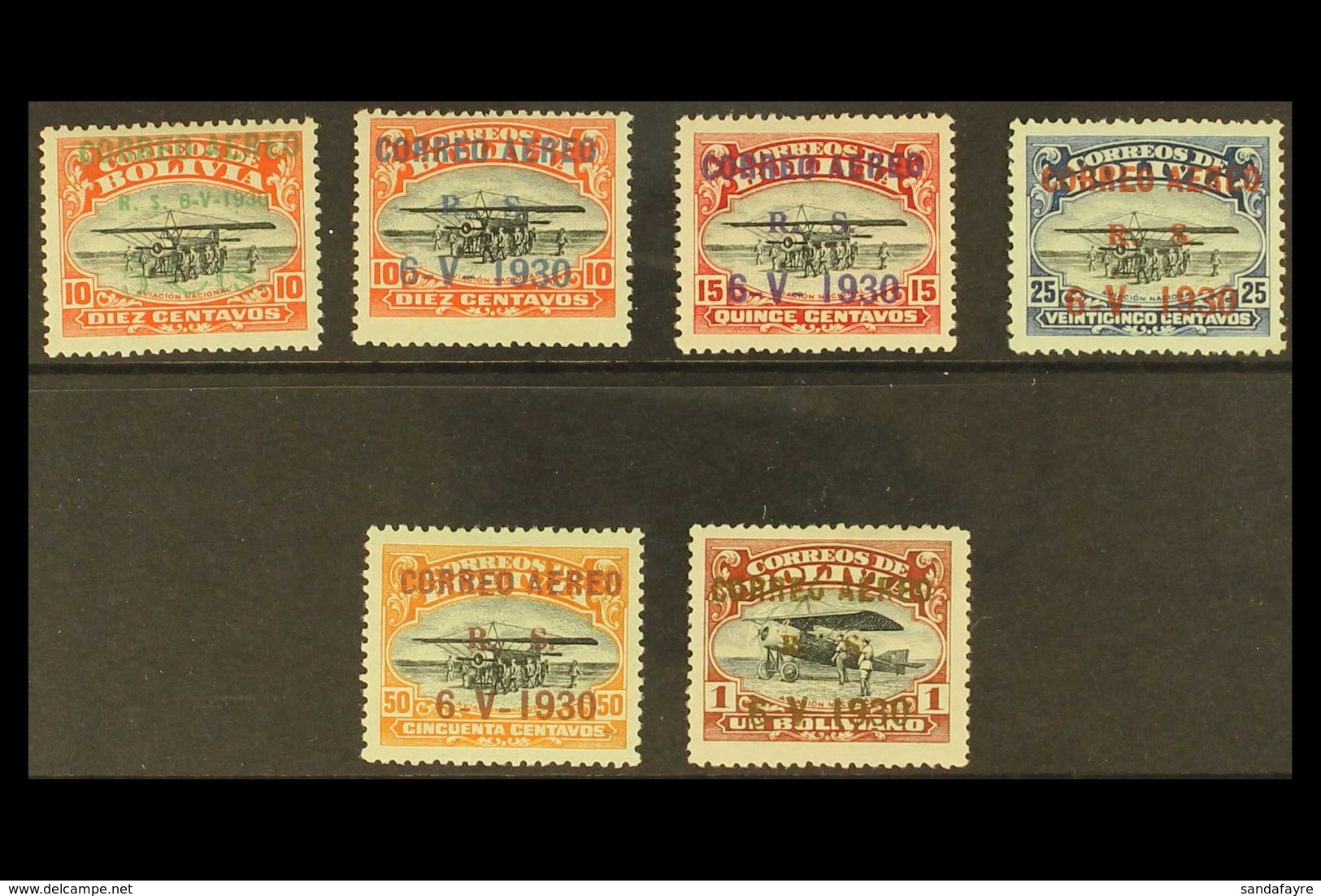 1930 Air "CORREO AEREO" Overprints Complete Basic Set (SG 228/35, Scott C11/12, C14/16 & C18), Very Fine Mint, Very Fres - Bolivia