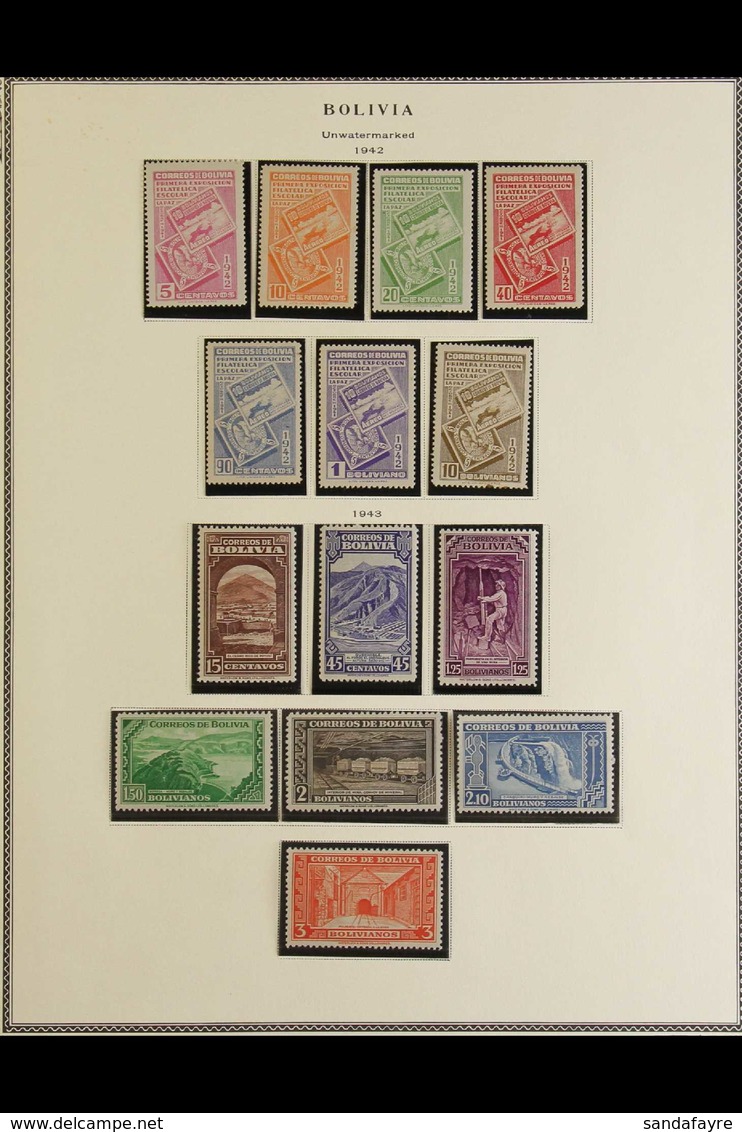 1942-1968 FINE MINT COLLECTION On Pages, ALL DIFFERENT, Many Stamps Are Never Hinged. Includes 1942 Exhibition Set NHM,  - Bolivia