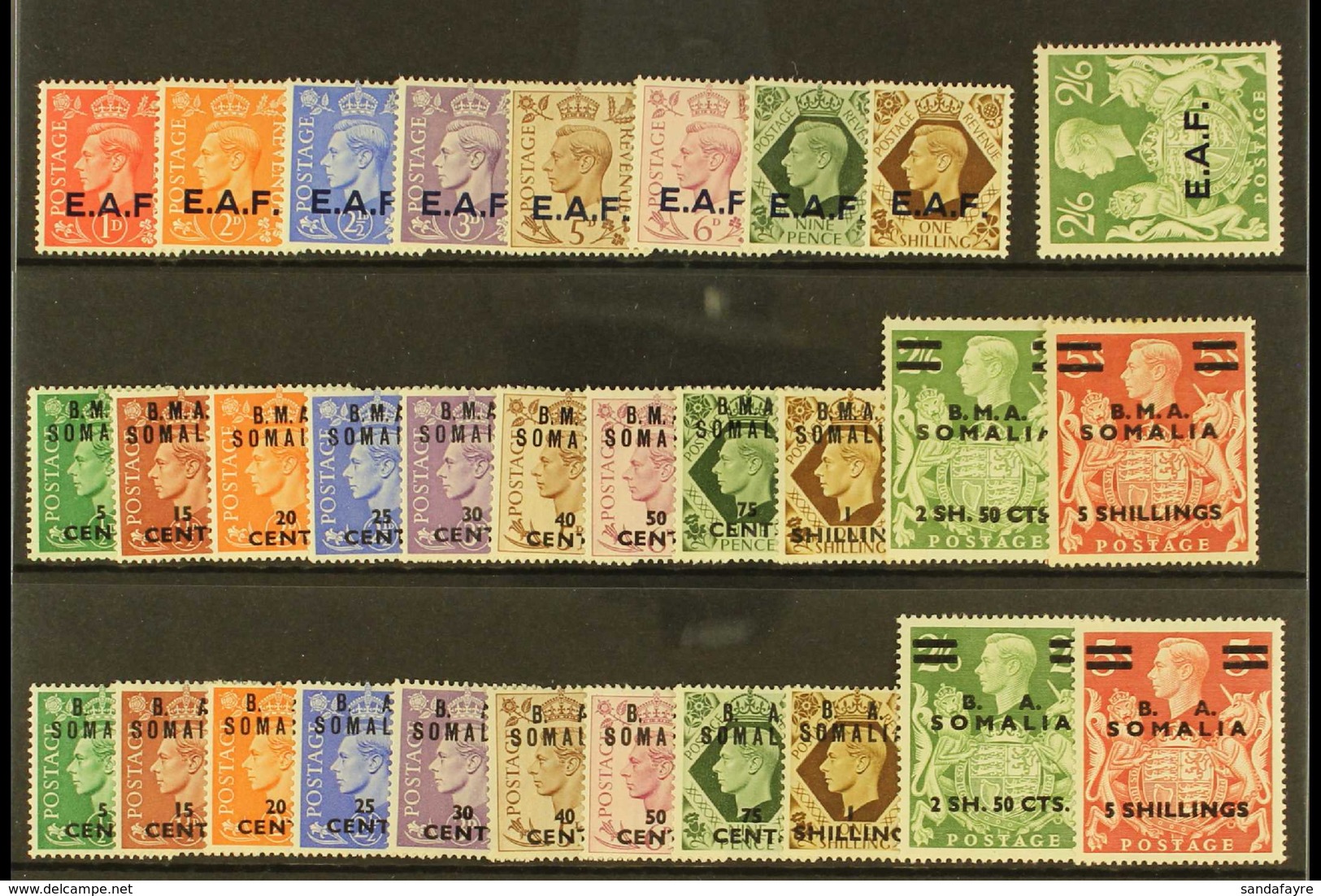 SOMALIA 1943-50 COMPLETE MINT COLLECTION Presented On A Stock Card. Includes All Three Issued Sets, SG S1/S31, Very Fine - Afrique Orientale Italienne