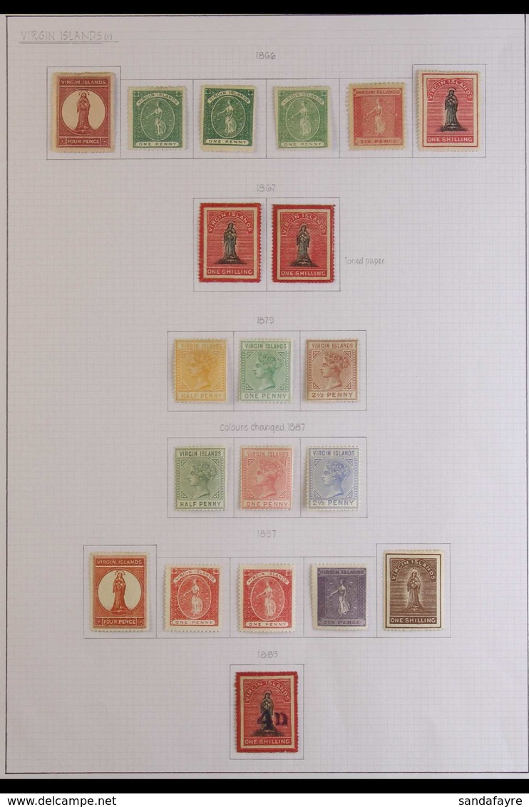 1866-1889 ATTRACTIVE MINT COLLECTION On An Album Page. With 1866 (perf 12) 1d (both Shades) And 6d; 1867-70 (perf 15) 1d - British Virgin Islands