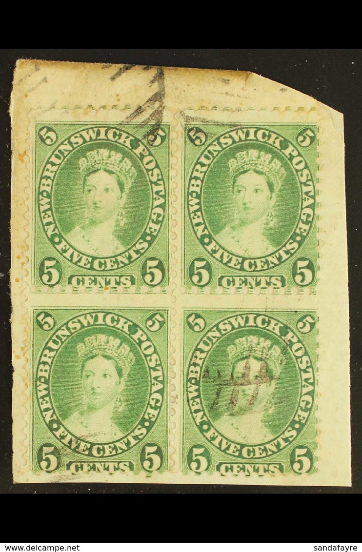 1860-63 5c Sap- Green (deep Yellow- Green), SG 16, Fine Used BLOCK OF FOUR On Piece With Part Of Back Flap / Cds. A Very - Sonstige & Ohne Zuordnung