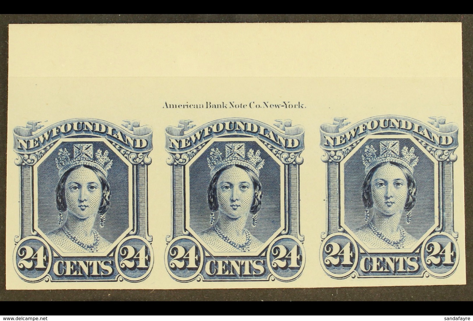 1865 24c Blue Plate Proof On Card, Imprint Strip Of 3, Uni 31Pi, Very Fine And Fresh. For More Images, Please Visit Http - Autres & Non Classés