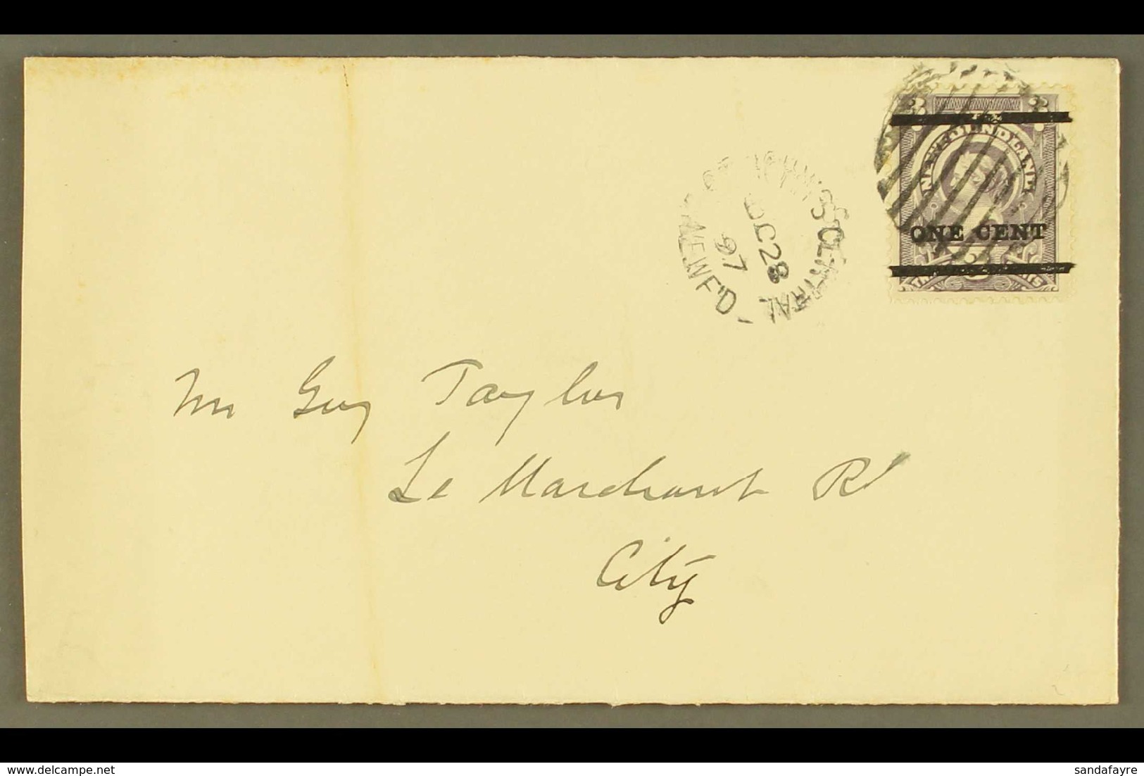 1897 (Oct. 28th) 1c On 3c Grey Purple, SG 80, On Neat Local Cover From St Johns. For More Images, Please Visit Http://ww - Autres & Non Classés