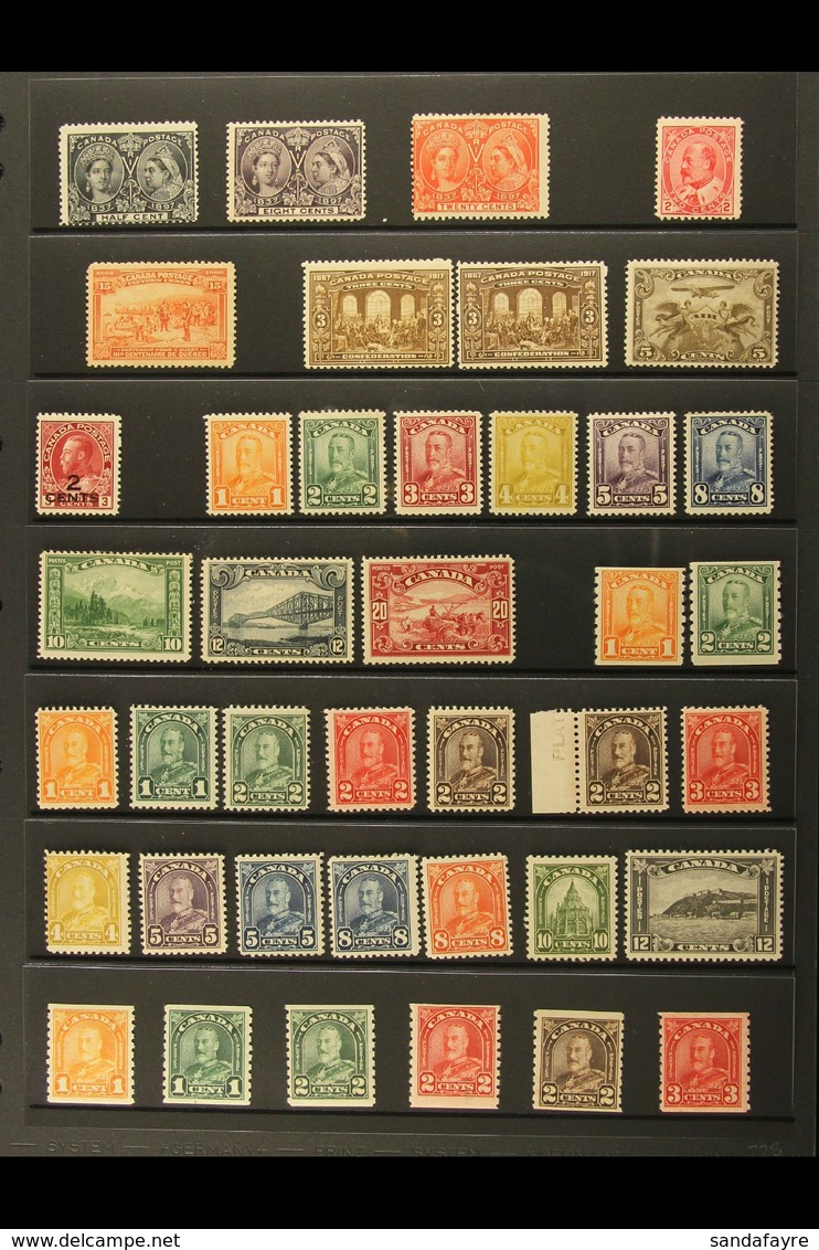 1875-1952 FINE MINT COLLECTION Presented On Stock Pages. Includes 1897 Jubilee ½c, 8c & 20c, 1908 Quebec 15c, 1917 Confe - Autres & Non Classés