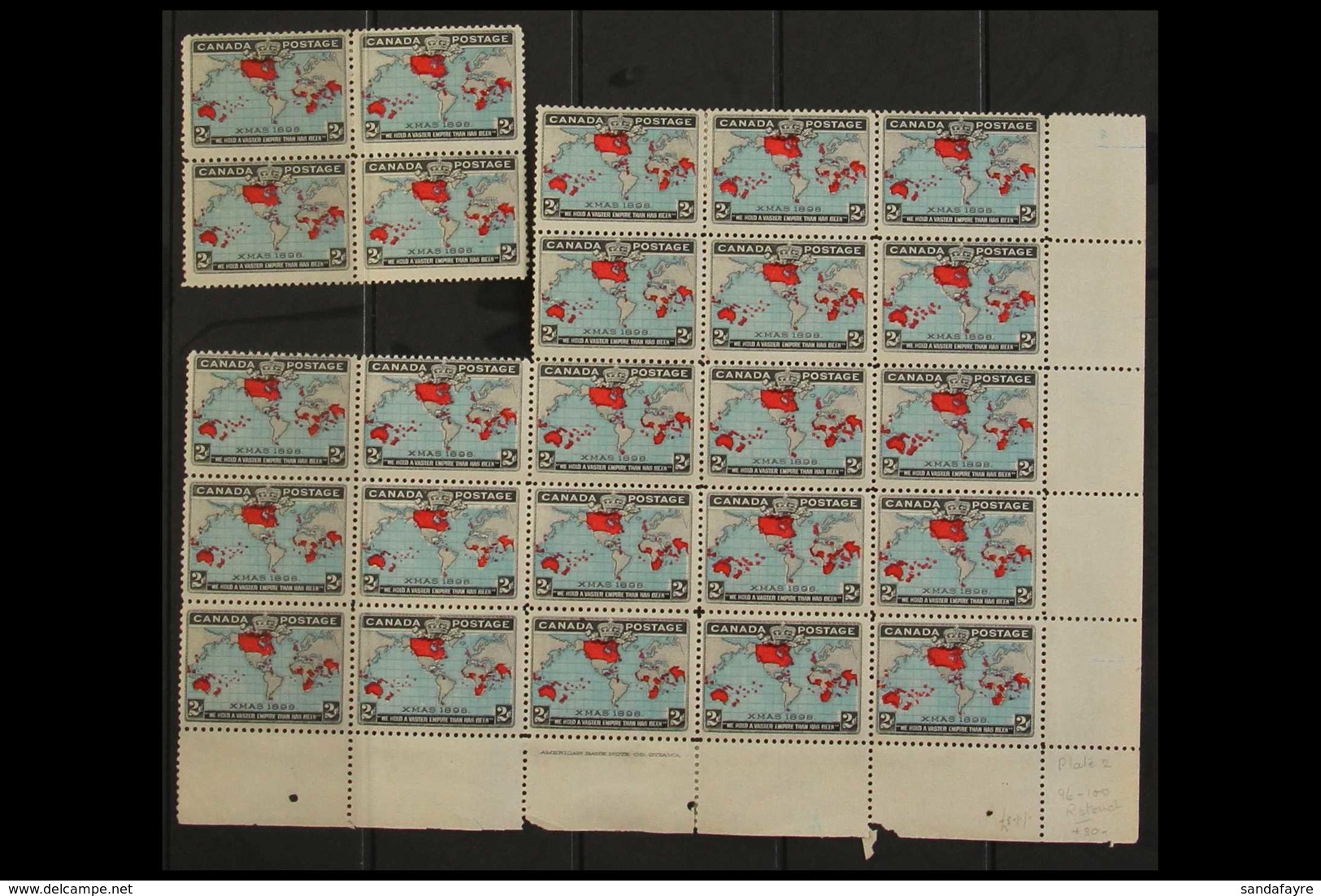 1898 2c Red, Black And Blue Imperial Penny Postage/Xmas Stamp, SG 168, Large Corner Imprint Margin Block Of 25 With A Bl - Sonstige & Ohne Zuordnung