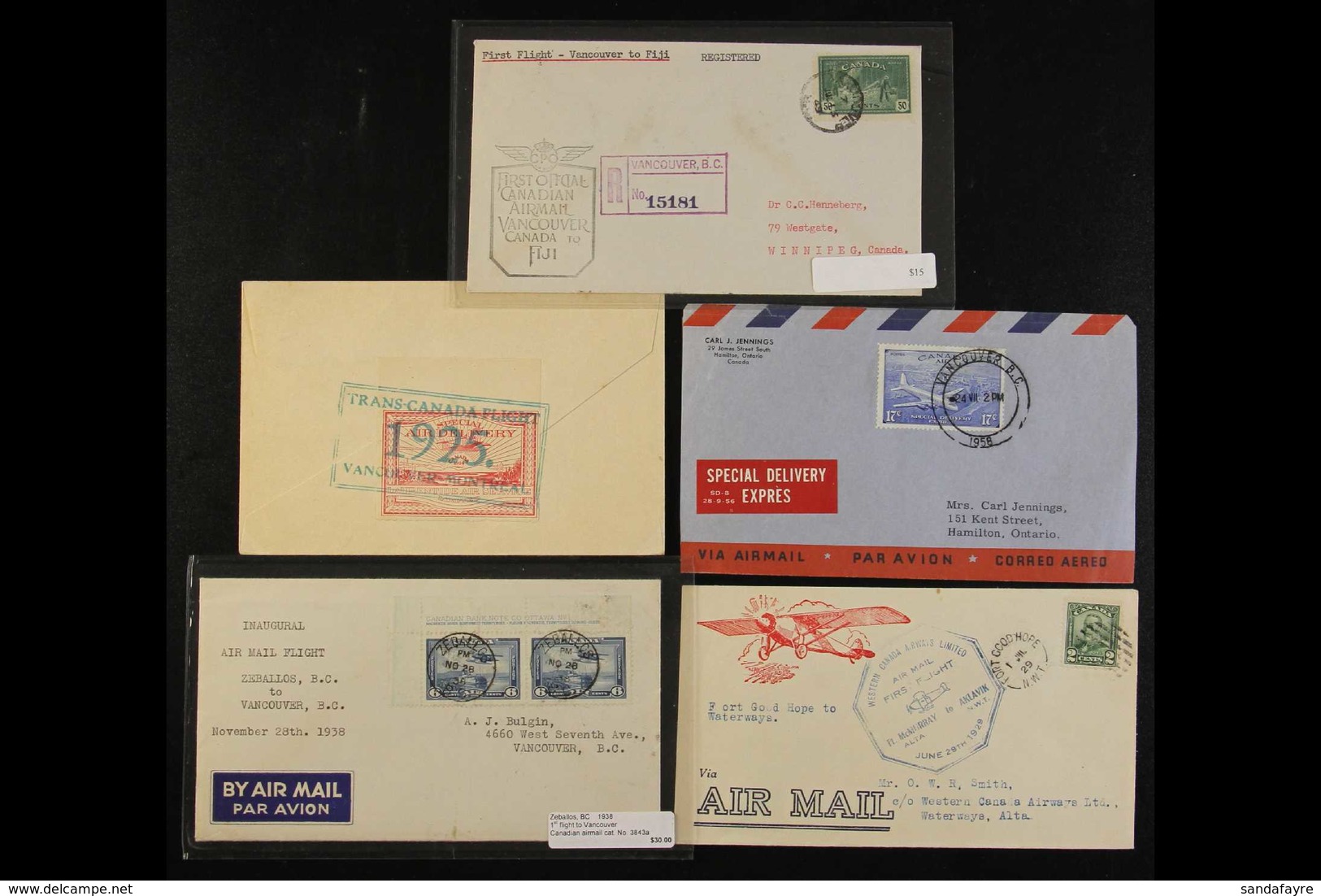 FLOWN COVERS 1920s - 1950s Collection Of Flown Covers Including 1925 Imperf X Roulette Laurentide Special Air Delivery S - Autres & Non Classés