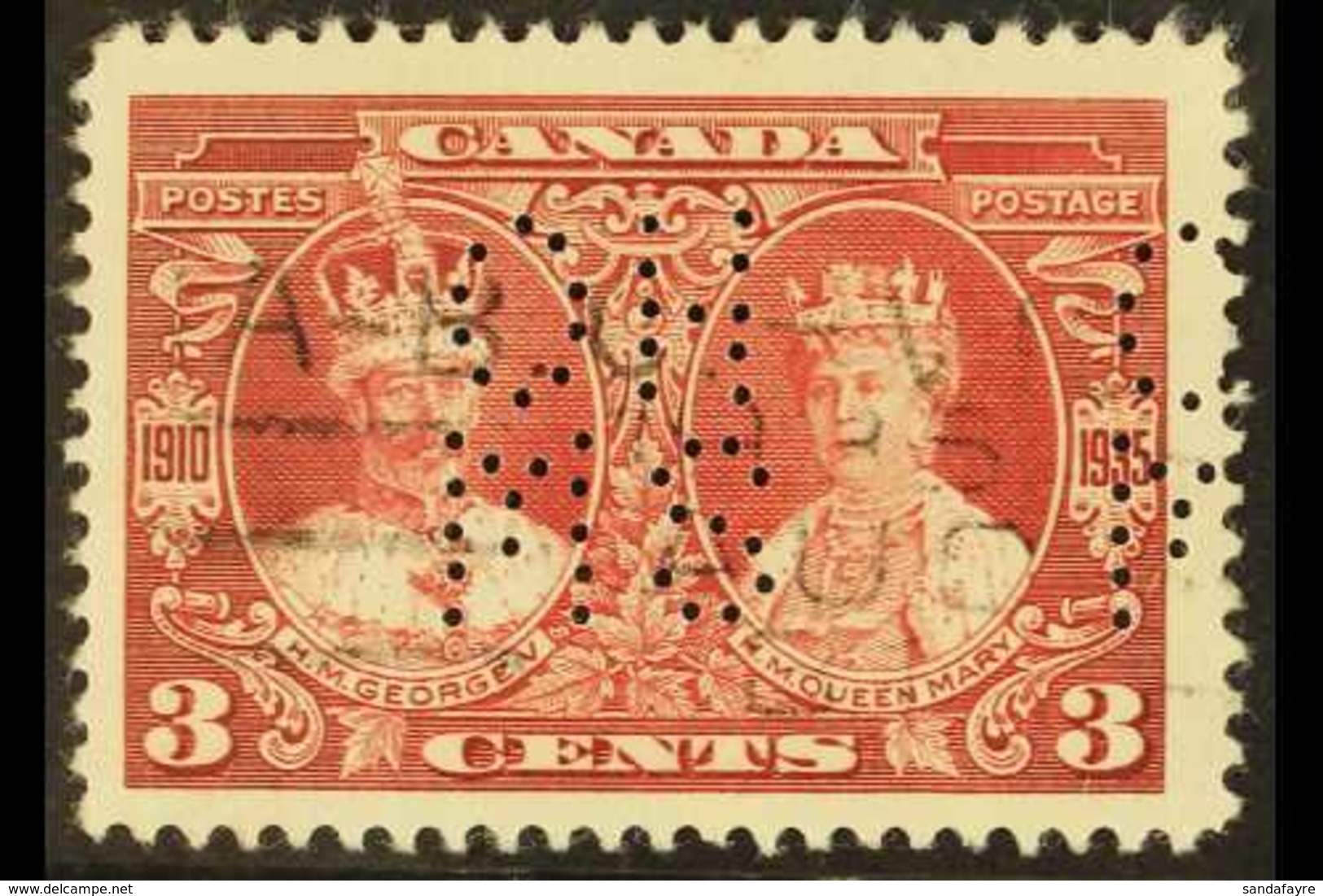 OFFICIAL 1935 3c Red Silver Jubilee Punctured With Type 1 "OHMS" Perfin, SG O80, Very Fine Used. For More Images, Please - Autres & Non Classés