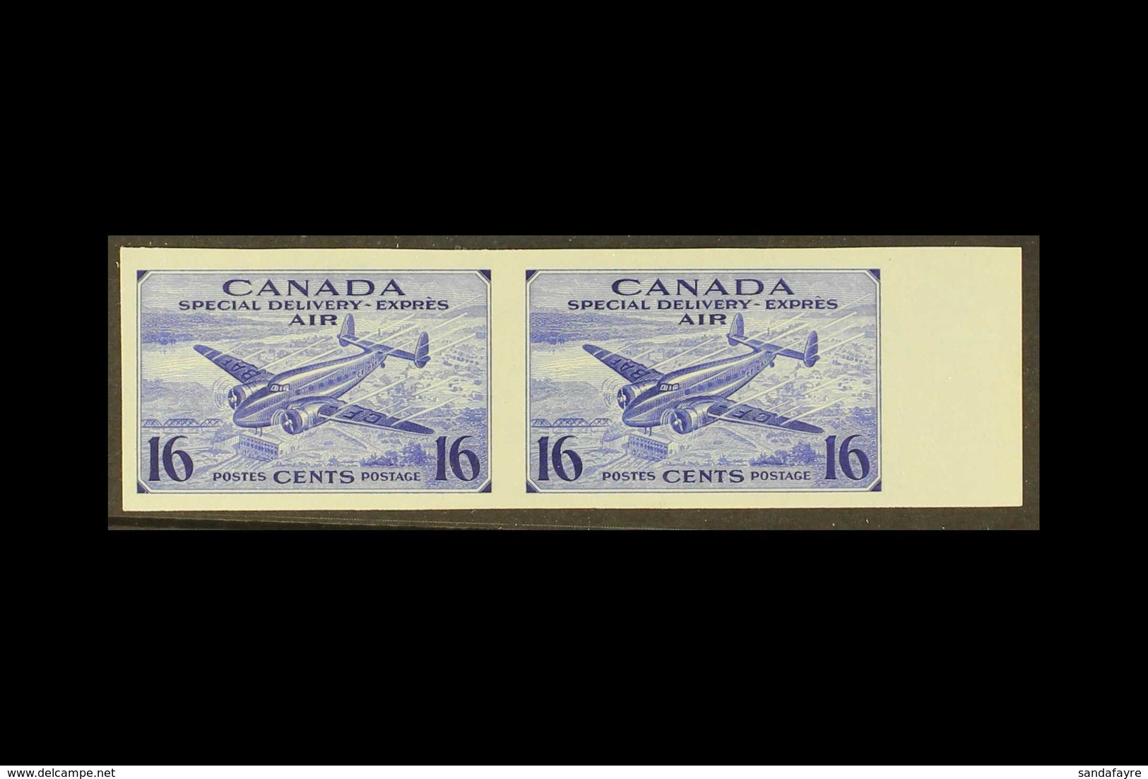 SPECIAL DELIVERY 1942 16c Airmail, Variety Imperforate Pair, See After SG S14, Superb Never Hinged Mint. Royal Cert. For - Autres & Non Classés
