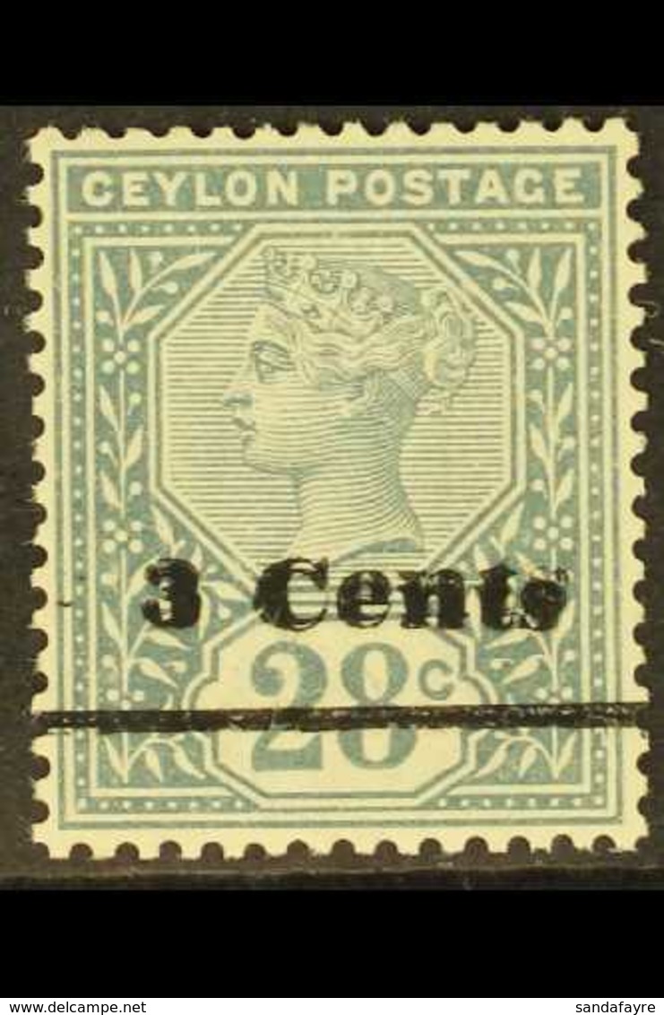 1892 3c On 28c Slate Local Surcharge With SURCHARGE DOUBLE Variety, SG 243a, Very Fine Mint. With Philatelic Foundation  - Ceylan (...-1947)