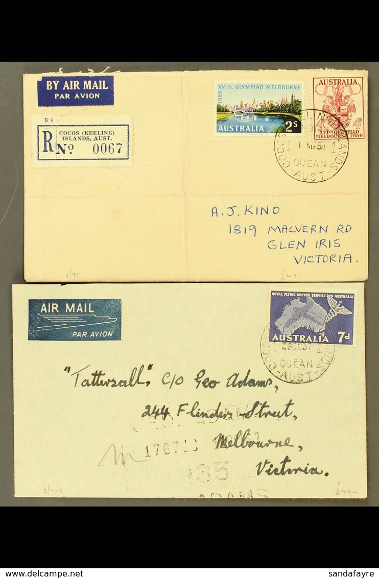 1957 Two Covers (one Registered), Bearing Australian Stamps To Victoria, Each With Clear Cocos Keeling Islands Cds's. (2 - Isole Cocos (Keeling)