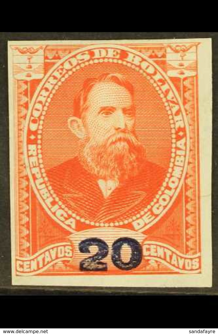BOLIVAR Circa 1890's 20c Red & Blue IMPERF ESSAY Recess Printed On Ungummed Thin Paper, Fresh & Attractive. For More Ima - Kolumbien