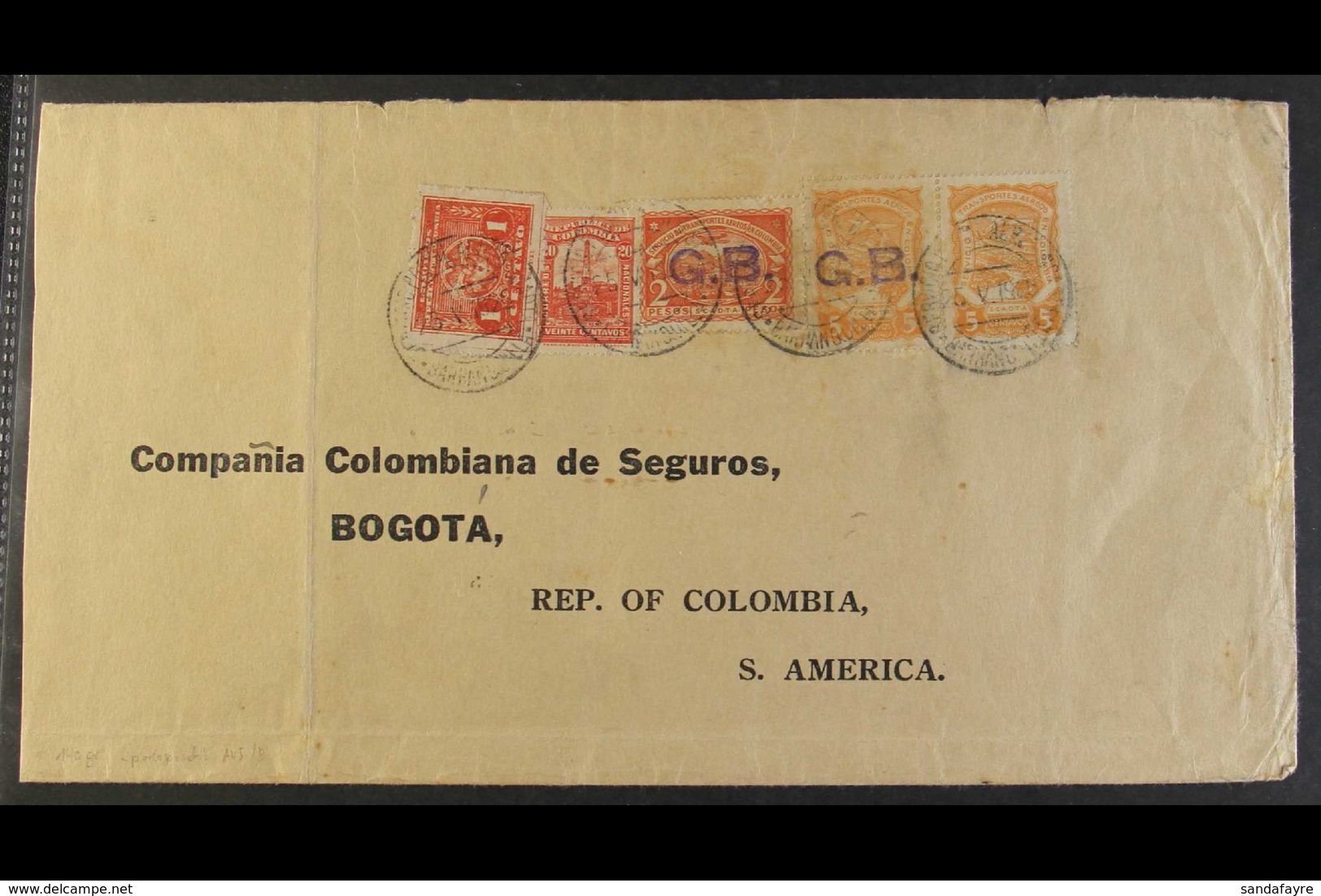 SCADTA - UNLISTED VARIETY ON COVER 1925 Cover From England Addressed To Bogota, Bearing Colombia 1c & 20c Paying Interna - Colombie