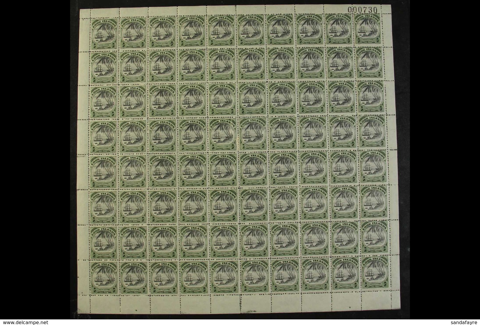 1944-46 ½d Black And Deep Green Captain Cook Landing, Watermark Sideways Inverted (star To Right From Back), SG 137w, Ne - Cookinseln