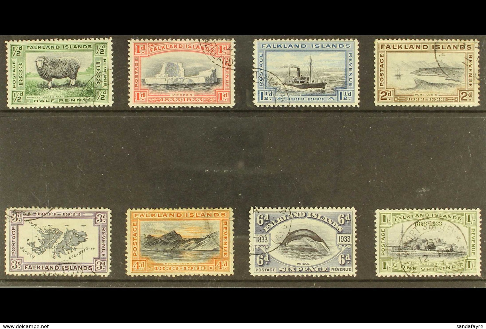 1933 Centenary Set To 1s, SG 127/34, Very Fine Used. (8 Stamps) For More Images, Please Visit Http://www.sandafayre.com/ - Falkland