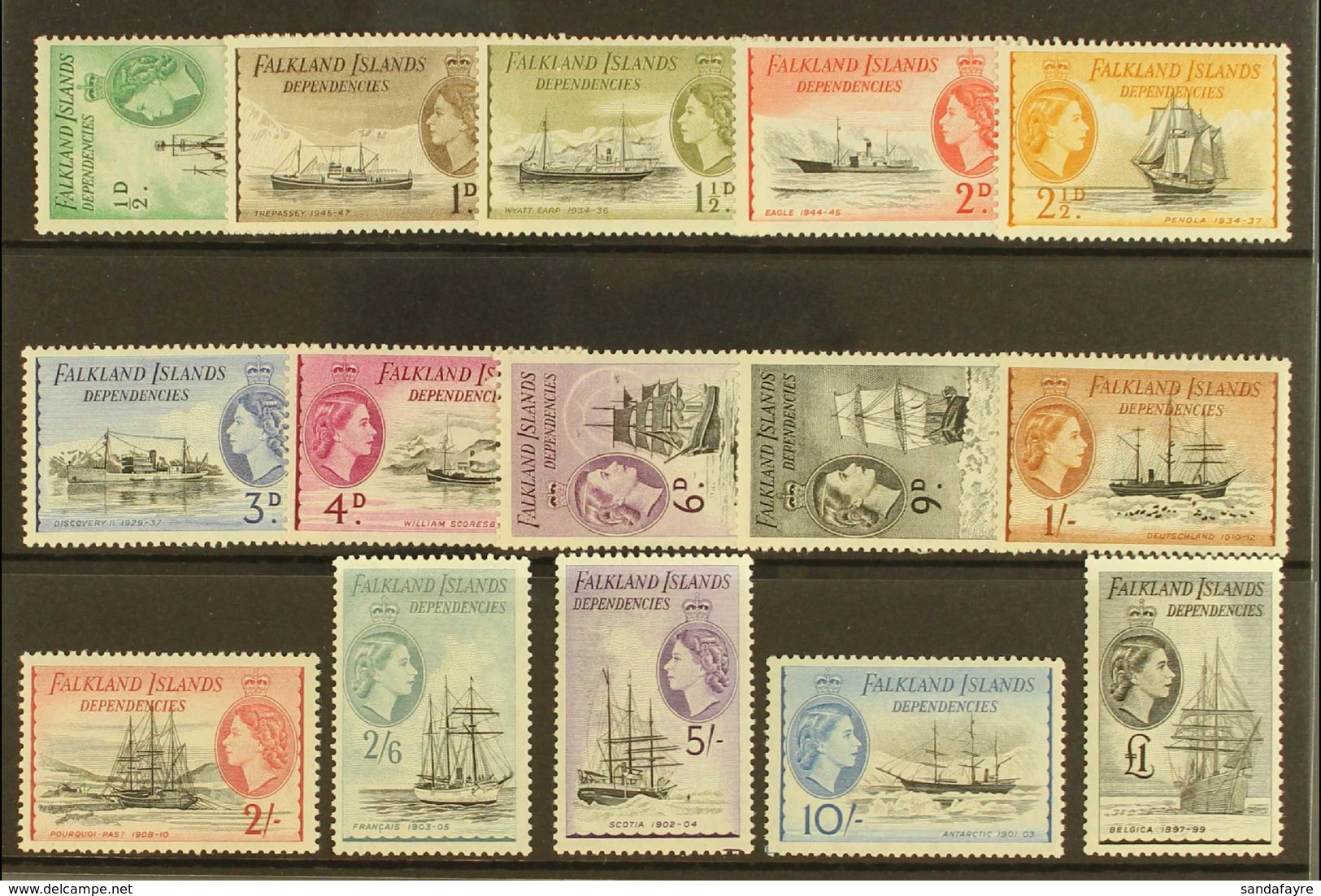 1954-62 Complete Definitive Set, SG G26/40, Very Lightly Hinged Mint (15 Stamps) For More Images, Please Visit Http://ww - Falklandinseln