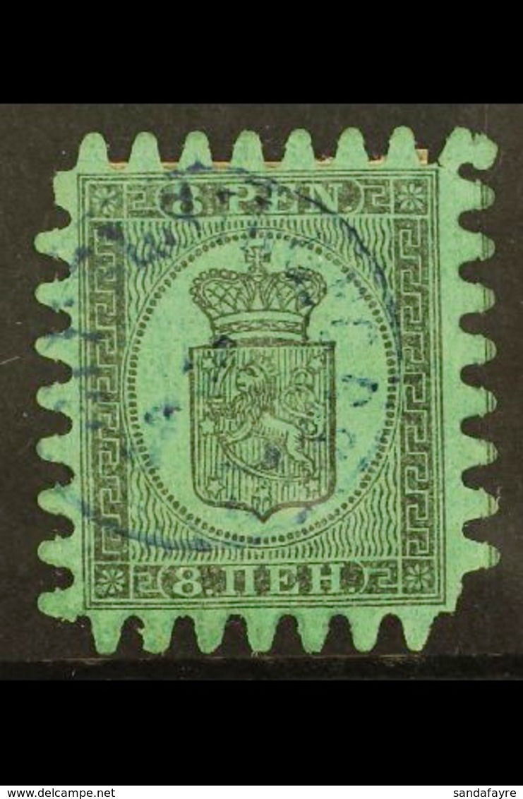 1866-67 8p Black/blue Green (Type III) Serpentine Roulette, SG 46, Fine Used For More Images, Please Visit Http://www.sa - Sonstige & Ohne Zuordnung