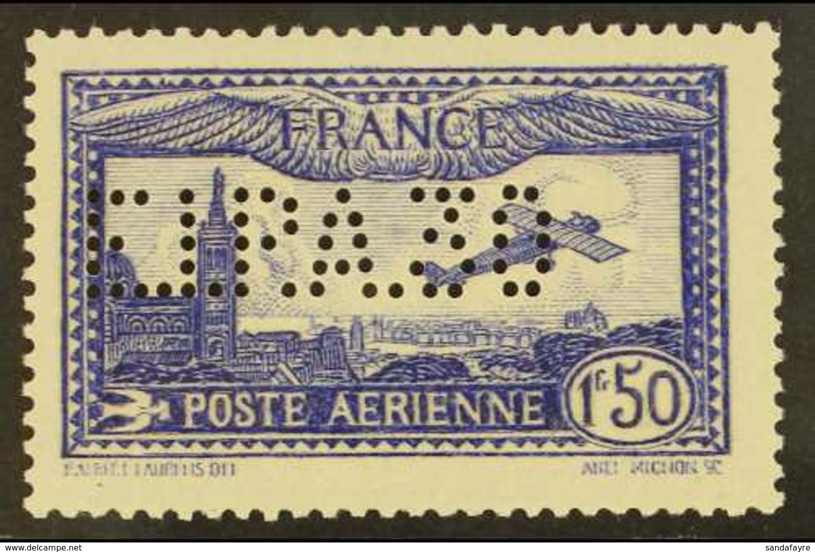 1930 1f50 Blue "ELPA30" AIR POST Perfin, Yv 6c, Very Lightly Hinged Mint With The Faintest Of Hinge Mark. Lovely! For Mo - Autres & Non Classés