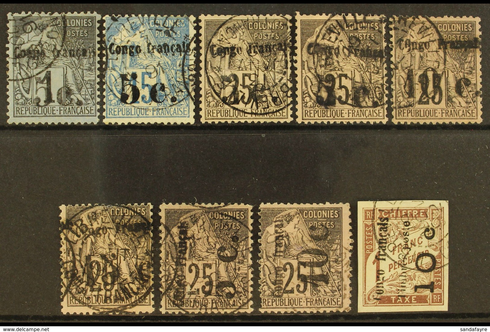 CONGO 1891 - 1892 SURCHARGES Lovely Group Of Very Fine Used Stamps. Includes 1891-92 Type I 5c On 1c, 5c On 15c & 5c On  - Autres & Non Classés