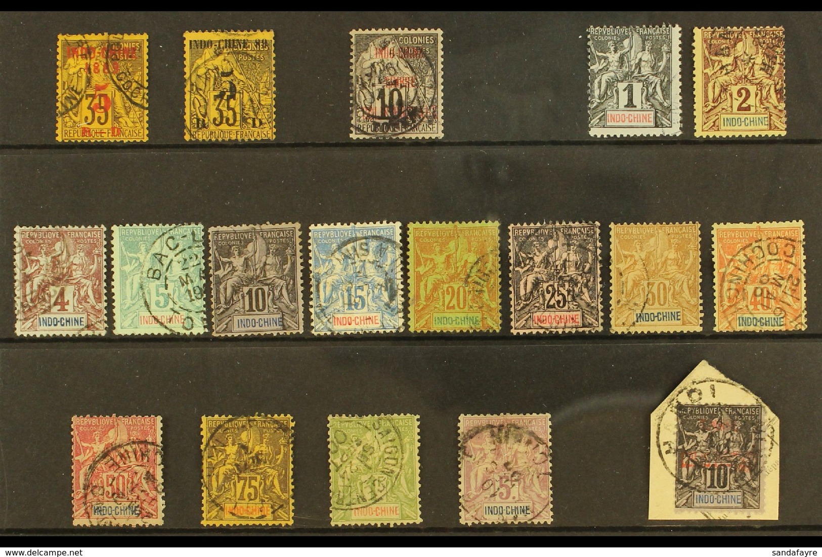 INDO - CHINA 1889-99 USED 19TH CENTURY RANGE On  A Stock Card. Includes 1889 5 On 35c Surcharges In Red And Black, 1891  - Other & Unclassified