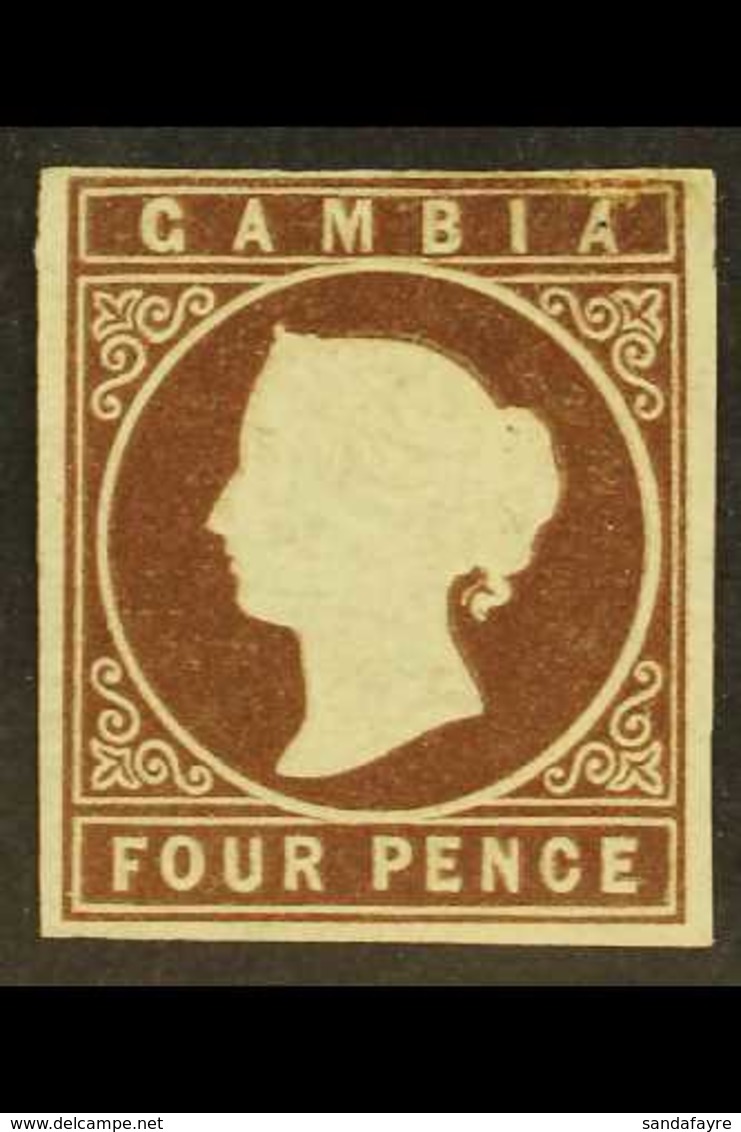 1869-72 4d Brown No Watermark, SG 1, Unused No Gum, Four Margins, Small Faults And Repair, Cat £600. For More Images, Pl - Gambie (...-1964)