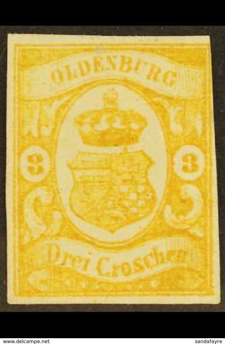 OLDENBURG 1861 3gr Deep Yellow With "C" FOR "G" IN "GROSCHEN" (CROSHEN) Variety (SG 29d, Michel 14 I), Fine Mint, 3++ Ma - Sonstige & Ohne Zuordnung