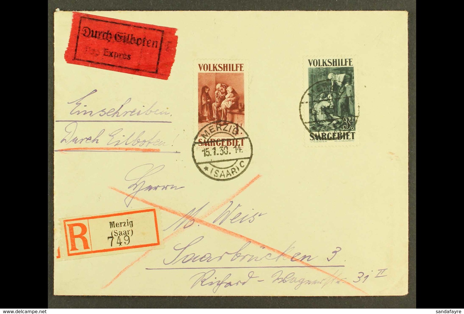 1930 Three Registered And/or Express Covers, One Bearing 1929 50c & 1.50f Christmas Charity With "Ottweiler" Cds's, One  - Sonstige & Ohne Zuordnung