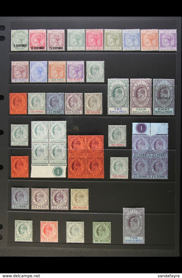 1889-1911 FINE MINT COLLECTION Presented On A Stock Page. Includes 1889 Set To 25c On 2d, 1889-96 Set To 50c (ex Bicolou - Gibraltar