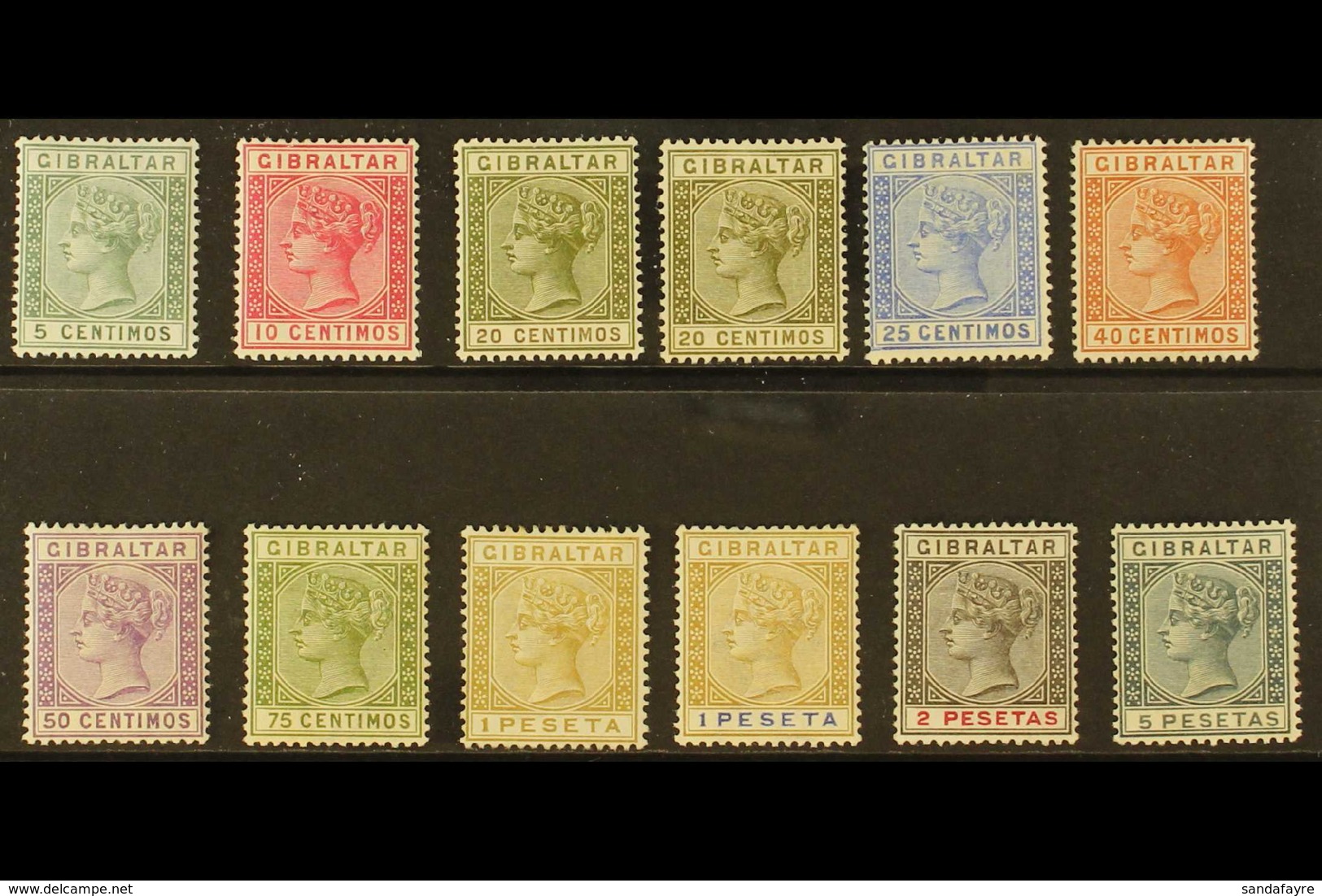 1889-96 Spanish Currency QV Set, SG 22/33, Fine Mint (12 Stamps) For More Images, Please Visit Http://www.sandafayre.com - Gibraltar