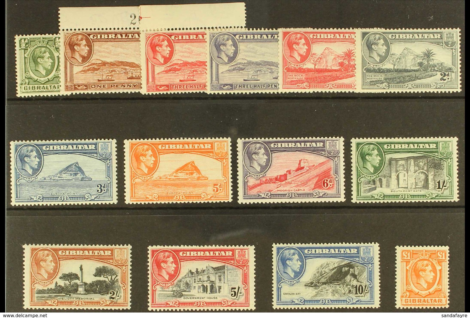 1938-51 KGVI Definitives Complete Basic Set, SG 121/31, Never Hinged Mint. (14 Stamps) For More Images, Please Visit Htt - Gibraltar