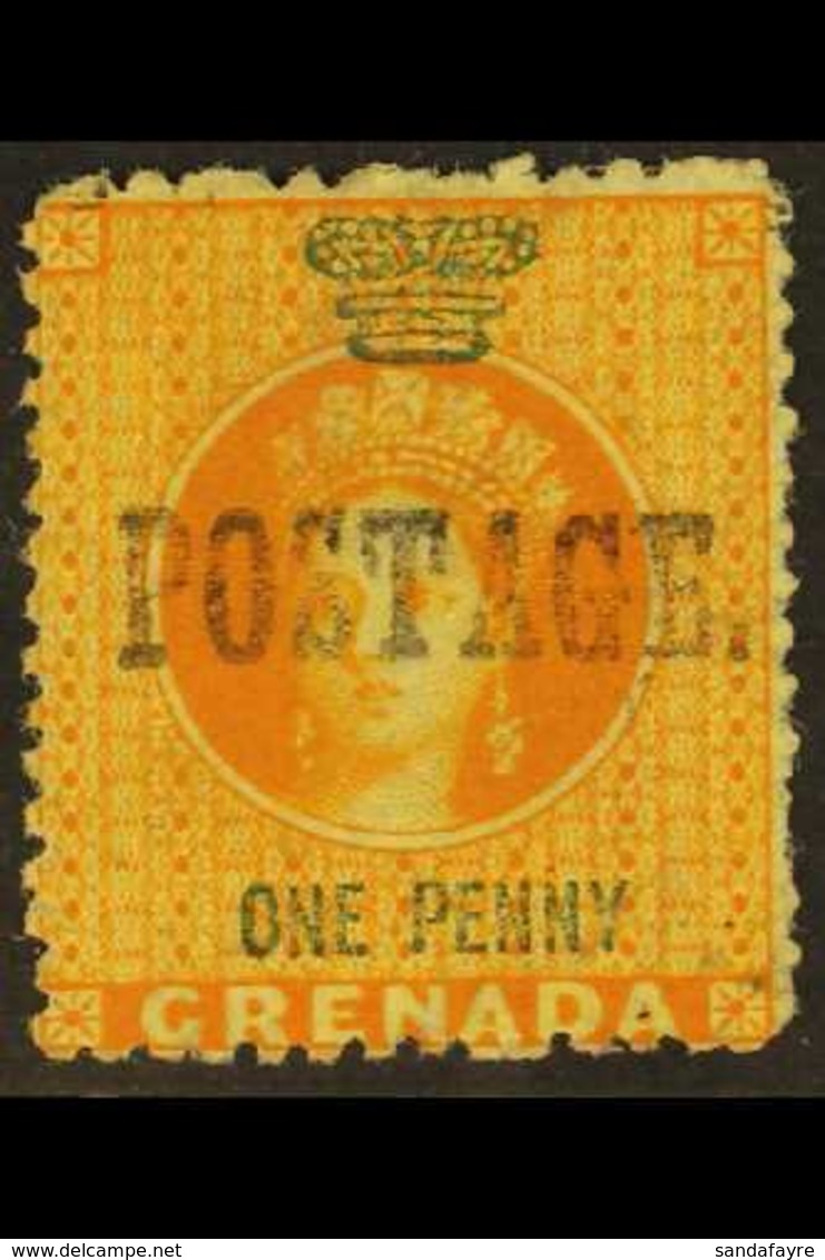 1883 1d Orange With Large "Postage" Overprint, SG 27, Fine Unused. For More Images, Please Visit Http://www.sandafayre.c - Grenada (...-1974)