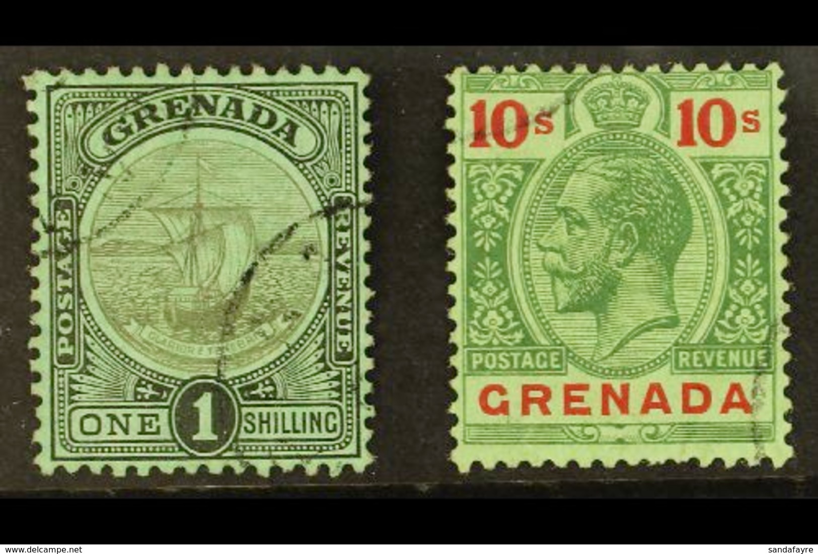 1908 1s And 10s, Wmk CA, SG 82/3, Very Fine Used. Scarce Issue. (2 Stamps) For More Images, Please Visit Http://www.sand - Grenada (...-1974)