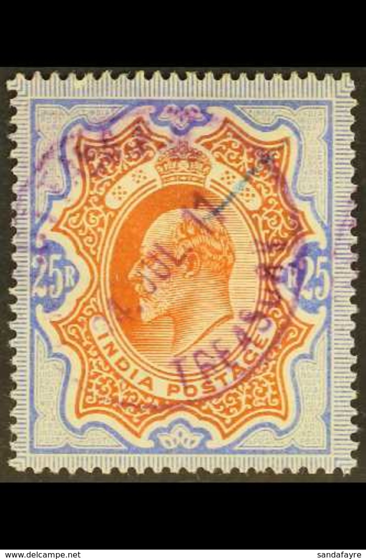 1902-11 25r Brownish Orange & Blue KEVII, SG 147, Fine Used With Violet Fiscal Cds Cancel & Short Crayon Mark, Very Fres - Sonstige & Ohne Zuordnung