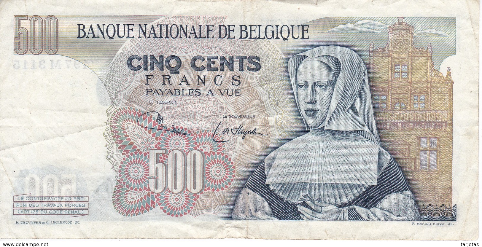 BILLETE DE BELGICA DE 500 FRANCOS DEL 08-04-1975 DE BENARD VAN ORLEY  (BANKNOTE) - 500 Francs