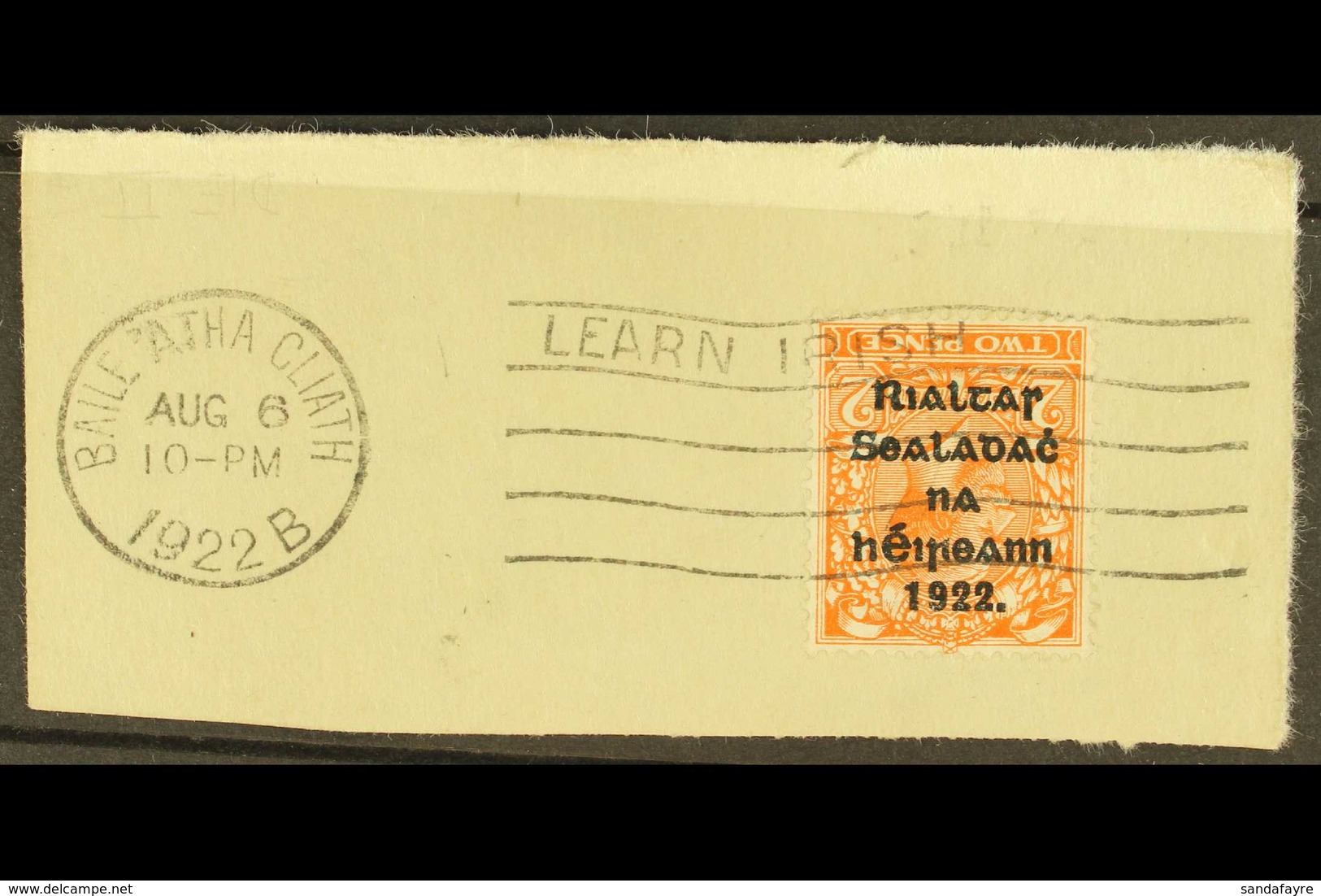 1922 (Feb-July) Thom 2d Orange (Die II) With OVERPRINT INVERTED (SG 13a, Hibernian T17a), On Piece Tied By August 6th 19 - Autres & Non Classés