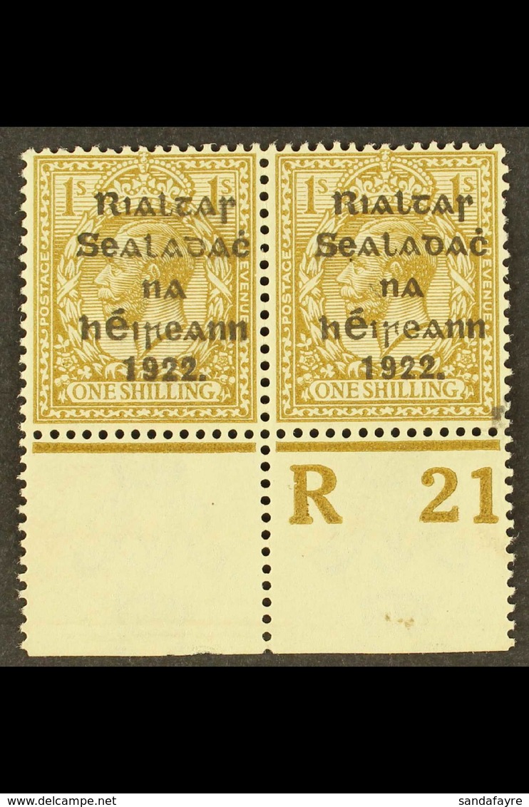 1922 THOM 1s Bistre-brown, SG 15, Lower Marginal "R21" Control Perf. Pair (Hib. TC62), Fine Mint. For More Images, Pleas - Autres & Non Classés