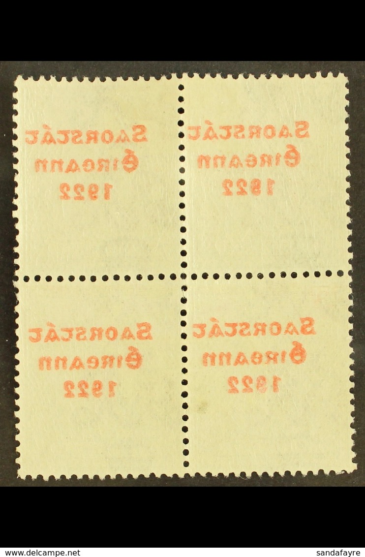 1922-23 SAORSTAT 9d Olive Green, SG 61, Fine Mint Block Of Four Showing Full Offset Of Overprint. For More Images, Pleas - Altri & Non Classificati